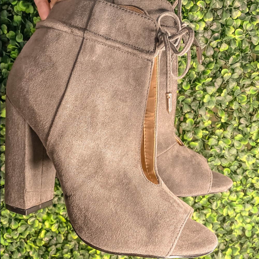 Grey Suede Open Toe Heels / Booties